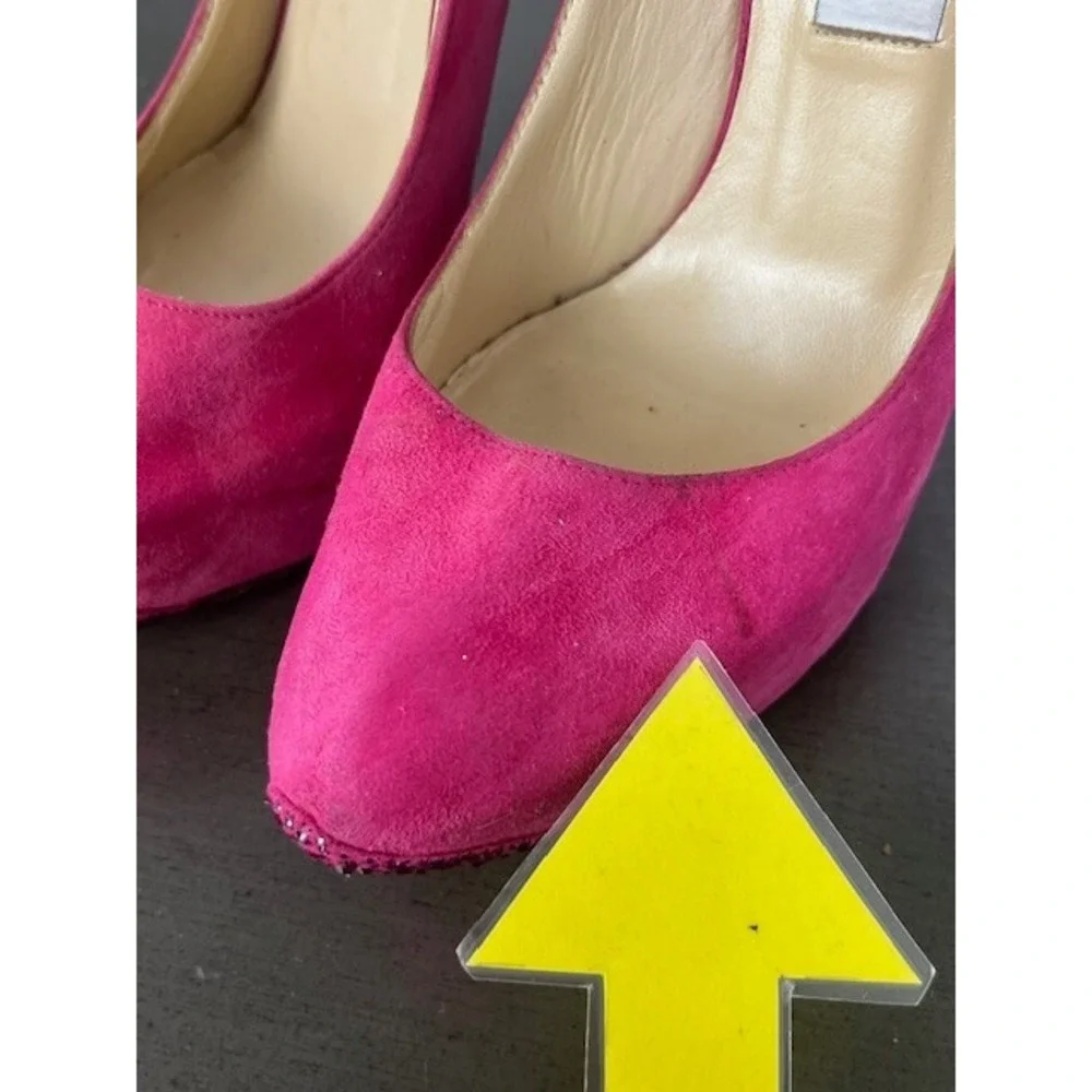 JIMMY CHOO Shoe Pink Tame Swarovski Crystal embellished Suede Pumps Heels 37.5/7
